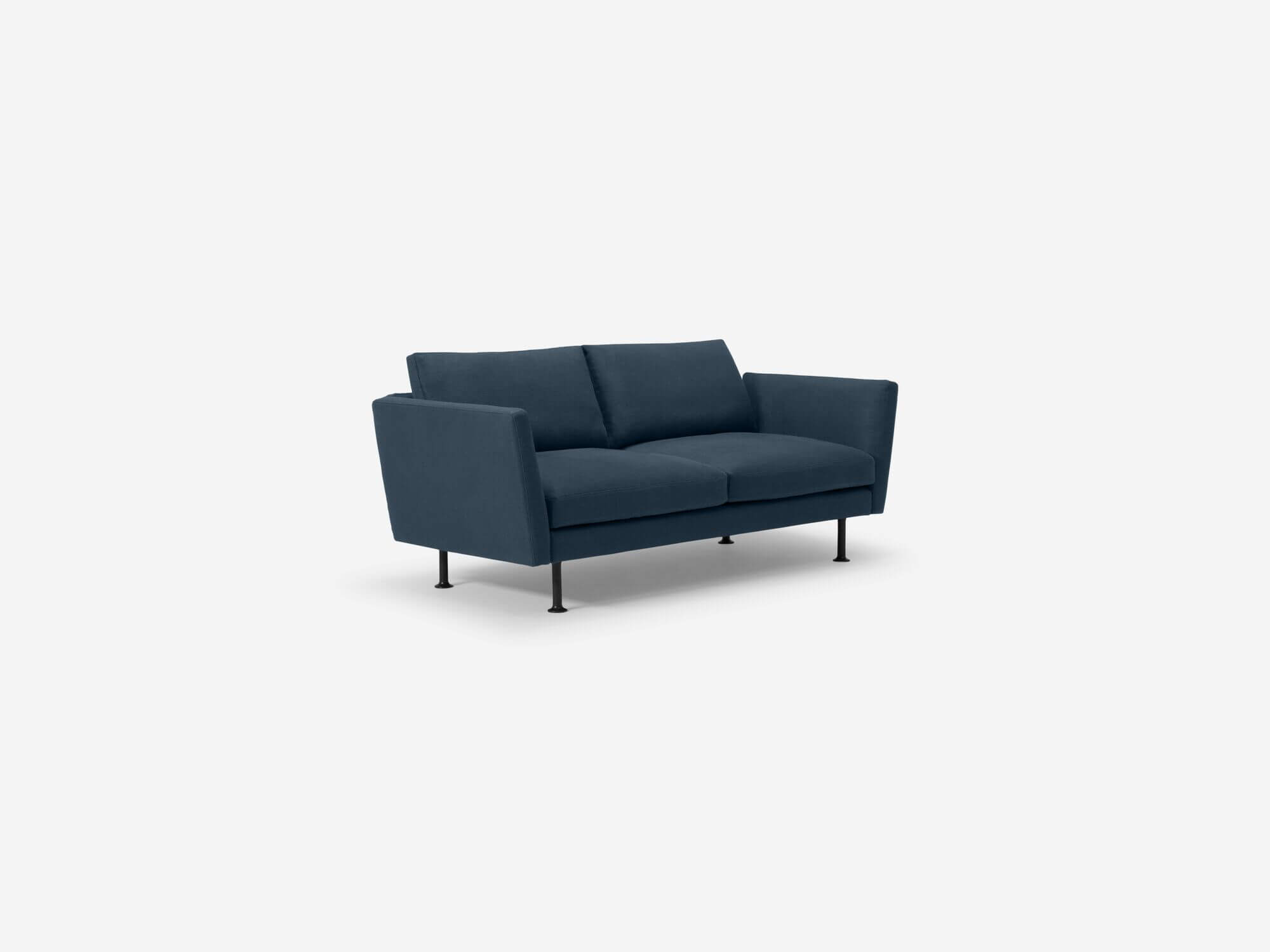 Blue modern loveseat front angle view